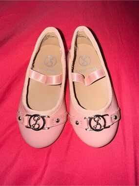 Sam & Libby Girls Blush Pink Slip-On Ballet Flats with Metallic Emblem